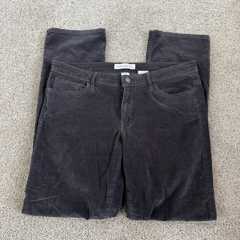 Calvin Klein & Co. Pants Womens 12 Gray Corduroy Straight 5 Pocket Zip Fly